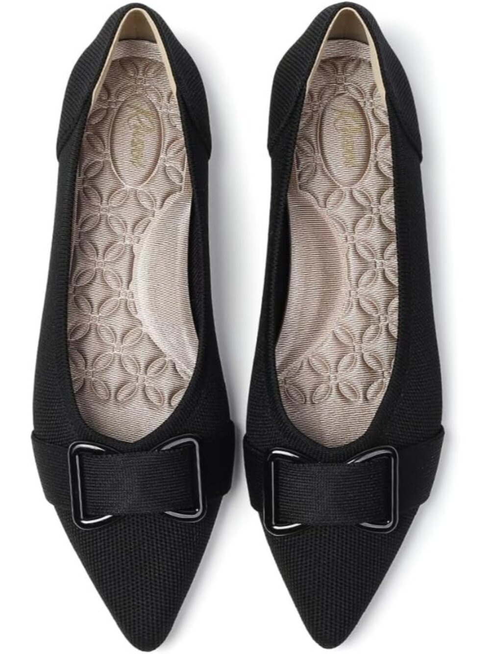 Women's Black Arch Support Dress Pointed Toe Comfortable Knit Ballet Flat Shoes